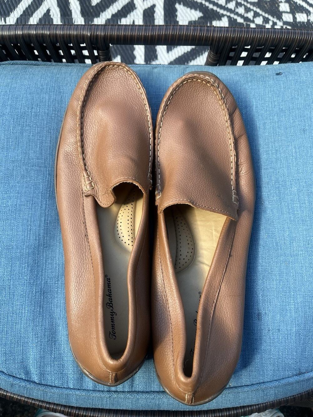 Tommy Bahama Men’s Orion Tan Brown Leather Loafers Shoes 14D Driving Casual
